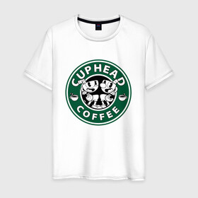 Мужская футболка хлопок с принтом CUPHEAD COFFEE в Курске, 100% хлопок | прямой крой, круглый вырез горловины, длина до линии бедер, слегка спущенное плечо. | art | cartoon | coffee | cup | cuphead | devil | dice | game | king | mugman | starbucks | the | арт | бос | босс | голова | демон | дьявол | игра | капхед | кофе | магмен | мультик | мультфильм | платформер | старбакс | чаша | чашка | человек 