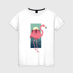 Женская футболка хлопок с принтом Фламинго лес и закат в Курске, 100% хлопок | прямой крой, круглый вырез горловины, длина до линии бедер, слегка спущенное плечо | africa | afrika | bird | double exposure | fashion | flamingo | forest | landscape | pink flamingo | summer | sunset | африка | двойная экспозиция | лес | лето | мода | нарисованный фламинго | пейзаж | птица | рисунок | розовый фламинго | тре