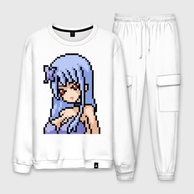 Мужской костюм хлопок с принтом Pixel art anime girl в Курске, 100% хлопок | на свитшоте круглая горловина, мягкая резинка по низу. Брюки заужены к низу, на них два вида карманов: два “обычных” по бокам и два объемных, с клапанами, расположенные ниже линии бедра. Брюки с мягкой трикотажной резинкой на поясе и по низу штанин. В поясе для дополнительного комфорта — широкие завязки | anime | art | girl | manga | pixel | аниме | арт | девушка | манга | пиксель