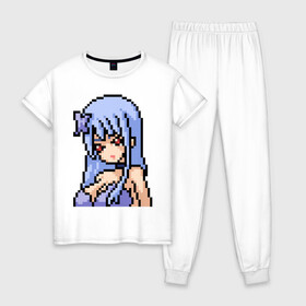 Женская пижама хлопок с принтом Pixel art anime girl в Курске, 100% хлопок | брюки и футболка прямого кроя, без карманов, на брюках мягкая резинка на поясе и по низу штанин | anime | art | girl | manga | pixel | аниме | арт | девушка | манга | пиксель