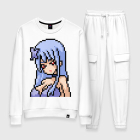 Женский костюм хлопок с принтом Pixel art anime girl в Курске, 100% хлопок | на свитшоте круглая горловина, мягкая резинка по низу. Брюки заужены к низу, на них два вида карманов: два 