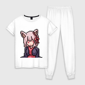 Женская пижама хлопок с принтом Pixel art anime в Курске, 100% хлопок | брюки и футболка прямого кроя, без карманов, на брюках мягкая резинка на поясе и по низу штанин | anime | art | girl | manga | pixel | аниме | арт | девушка | манга | пиксель