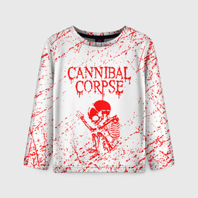 Детский лонгслив 3D с принтом cannibal corpse в Курске, 100% полиэстер | длинные рукава, круглый вырез горловины, полуприлегающий силуэт
 | Тематика изображения на принте: cannibal | cannibal corpse | cannibal corpse butchered at birth | cannibal corpse eaten back to life | cannibal corpse hammer smashed face | corpse | death metal | металл | пластинки с металлическим лезвием | рок | труп каннибала