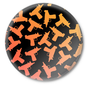 Значок с принтом Узи в Курске,  металл | круглая форма, металлическая застежка в виде булавки | градиент | минимализм | оружие | пистолет автомат | узи