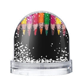 Снежный шар с принтом карандаши на черном фоне в Курске, Пластик | Изображение внутри шара печатается на глянцевой фотобумаге с двух сторон | 3d | вода | карандаши | черный