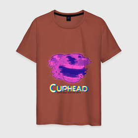 Мужская футболка хлопок с принтом Cuphead Glitch в Курске, 100% хлопок | прямой крой, круглый вырез горловины, длина до линии бедер, слегка спущенное плечо. | glitch | голова | фиолетовый | чашка