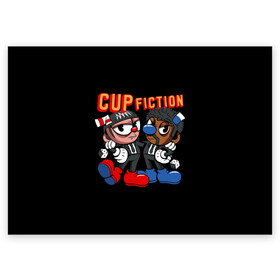 Поздравительная открытка с принтом CUP FICTION в Курске, 100% бумага | плотность бумаги 280 г/м2, матовая, на обратной стороне линовка и место для марки
 | Тематика изображения на принте: art | cartoon | cup | cuphead | devil | dice | fiction | game | king | mugman | pulp | the | арт | бос | босс | голова | демон | дьявол | игра | капхед | криминальное | магмен | мультик | мультфильм | платформер | чаша | чашка | человек | черт 