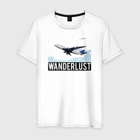 Мужская футболка хлопок с принтом Wanderlust в Курске, 100% хлопок | прямой крой, круглый вырез горловины, длина до линии бедер, слегка спущенное плечо. | plane | travelholic | travellife | travelling | travelmore | wanderlust