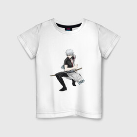 Детская футболка хлопок с принтом Гинтоки Саката в Курске, 100% хлопок | круглый вырез горловины, полуприлегающий силуэт, длина до линии бедер | anime | ginatama | gintoki | manga | аниме | гинтама | гинтоки | друзья | манга