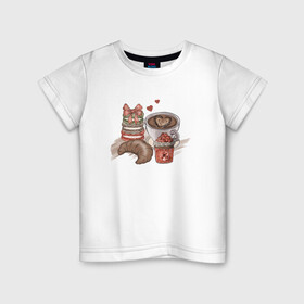 Детская футболка хлопок с принтом Завтрак мечты в Курске, 100% хлопок | круглый вырез горловины, полуприлегающий силуэт, длина до линии бедер | варенье | кофе | круассан | макарон | макарун