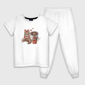 Детская пижама хлопок с принтом Завтрак мечты в Курске, 100% хлопок |  брюки и футболка прямого кроя, без карманов, на брюках мягкая резинка на поясе и по низу штанин
 | варенье | кофе | круассан | макарон | макарун