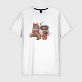 Мужская футболка хлопок Slim с принтом Завтрак мечты в Курске, 92% хлопок, 8% лайкра | приталенный силуэт, круглый вырез ворота, длина до линии бедра, короткий рукав | Тематика изображения на принте: варенье | кофе | круассан | макарон | макарун