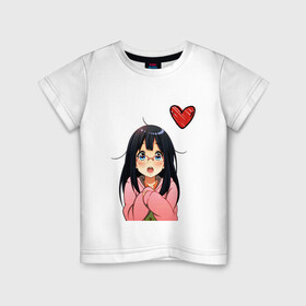 Детская футболка хлопок с принтом Anime love в Курске, 100% хлопок | круглый вырез горловины, полуприлегающий силуэт, длина до линии бедер | anime | аниме | девушка | очки | сердце | смущение | тян
