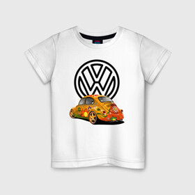 Детская футболка хлопок с принтом Volkswagen  в Курске, 100% хлопок | круглый вырез горловины, полуприлегающий силуэт, длина до линии бедер | car | volkswagen | жук | классика | машина | скорость