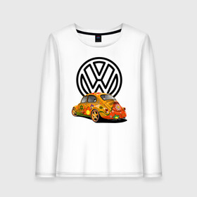 Женский лонгслив хлопок с принтом Volkswagen  в Курске, 100% хлопок |  | car | volkswagen | жук | классика | машина | скорость
