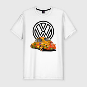Мужская футболка хлопок Slim с принтом Volkswagen  в Курске, 92% хлопок, 8% лайкра | приталенный силуэт, круглый вырез ворота, длина до линии бедра, короткий рукав | car | volkswagen | жук | классика | машина | скорость