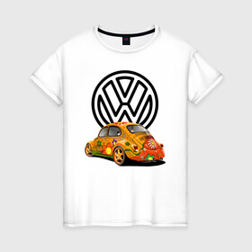 Женская футболка хлопок с принтом Volkswagen  в Курске, 100% хлопок | прямой крой, круглый вырез горловины, длина до линии бедер, слегка спущенное плечо | car | volkswagen | жук | классика | машина | скорость