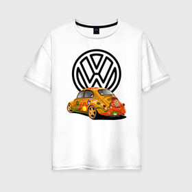 Женская футболка хлопок Oversize с принтом Volkswagen  в Курске, 100% хлопок | свободный крой, круглый ворот, спущенный рукав, длина до линии бедер
 | car | volkswagen | жук | классика | машина | скорость