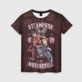 Женская футболка 3D с принтом Motorcycle в Курске, 100% полиэфир ( синтетическое хлопкоподобное полотно) | прямой крой, круглый вырез горловины, длина до линии бедер | steampunk | арт | графика | обои | плакат | постер | стимпанк