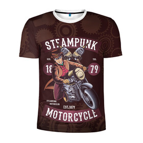 Мужская футболка 3D спортивная с принтом Motorcycle в Курске, 100% полиэстер с улучшенными характеристиками | приталенный силуэт, круглая горловина, широкие плечи, сужается к линии бедра | steampunk | арт | графика | обои | плакат | постер | стимпанк