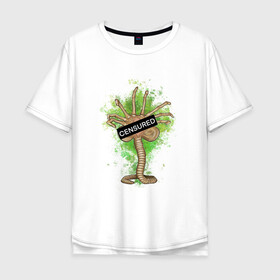 Мужская футболка хлопок Oversize с принтом Цензура в Курске, 100% хлопок | свободный крой, круглый ворот, “спинка” длиннее передней части | alien | aliens | инопланетянин | пришелец | чужие | чужой
