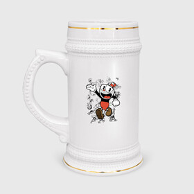 Кружка пивная с принтом CUPHEAD в Курске,  керамика (Материал выдерживает высокую температуру, стоит избегать резкого перепада температур) |  объем 630 мл | art | cartoon | cup | cuphead | devil | dice | game | king | mugman | the | арт | бос | босс | голова | демон | дьявол | игра | капхед | магмен | мультик | мультфильм | платформер | чаша | чашка | человек | черт