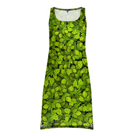Платье-майка 3D с принтом Хмель в Курске, 100% полиэстер | полуприлегающий силуэт, широкие бретели, круглый вырез горловины, удлиненный подол сзади. | зелёный | листья | паттерн | растение | хмель | хмельной | шишки