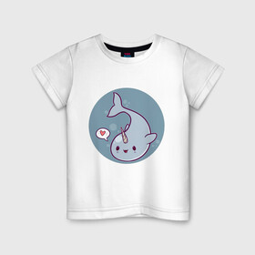 Детская футболка хлопок с принтом Кавайный нарвал в Курске, 100% хлопок | круглый вырез горловины, полуприлегающий силуэт, длина до линии бедер | animals | narwhal | животное | зверь | кавайный нарвал | нарвал | подводный мир | рыба