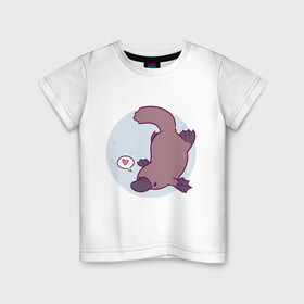 Детская футболка хлопок с принтом Утконос в Курске, 100% хлопок | круглый вырез горловины, полуприлегающий силуэт, длина до линии бедер | animals | животное | зверь | пузырьки | сердечко | утконос