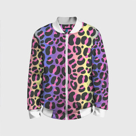 Детский бомбер 3D с принтом Neon Leopard Pattern в Курске, 100% полиэстер | застегивается на молнию, по бокам два кармана без застежек, мягкие манжеты, по низу бомбера и на воротнике — эластичная резинка | Тематика изображения на принте: africa | afrika | gradient | summer | tropical | африка | африканский узор | градиент | леопард | леопардовый узор | лето | неон | неоновое свечение | паттерт | пятна | разные цвета | саванна | тропики | тропический узор