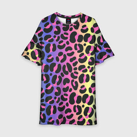 Детское платье 3D с принтом Neon Leopard Pattern в Курске, 100% полиэстер | прямой силуэт, чуть расширенный к низу. Круглая горловина, на рукавах — воланы | africa | afrika | gradient | summer | tropical | африка | африканский узор | градиент | леопард | леопардовый узор | лето | неон | неоновое свечение | паттерт | пятна | разные цвета | саванна | тропики | тропический узор