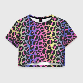 Женская футболка Crop-top 3D с принтом Neon Leopard Pattern в Курске, 100% полиэстер | круглая горловина, длина футболки до линии талии, рукава с отворотами | africa | afrika | gradient | summer | tropical | африка | африканский узор | градиент | леопард | леопардовый узор | лето | неон | неоновое свечение | паттерт | пятна | разные цвета | саванна | тропики | тропический узор