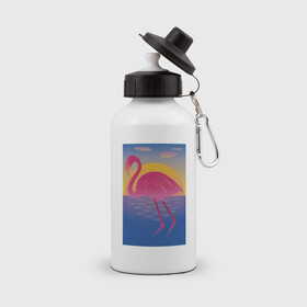 Бутылка спортивная с принтом Фламинго в Курске, металл | емкость — 500 мл, в комплекте две пластиковые крышки и карабин для крепления | закат | море | небо | облака | птица | солнце | фламинго