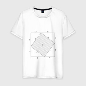 Мужская футболка хлопок с принтом Теорема Пифагора в Курске, 100% хлопок | прямой крой, круглый вырез горловины, длина до линии бедер, слегка спущенное плечо. | алгебра | геометрия | гик | график | евклидова геометрия | математика | пифагор | схема | теорема