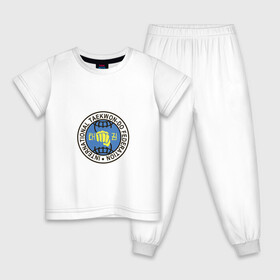 Детская пижама хлопок с принтом Тхэквондо ИТФ | Taekwondo ITF в Курске, 100% хлопок |  брюки и футболка прямого кроя, без карманов, на брюках мягкая резинка на поясе и по низу штанин
 | Тематика изображения на принте: fightnerds | itf | lucky bro | taekwondo | tkd | ufc | wtf | боевые искусства | бокс | втф | единоборства | итф | каратэ | ката | корея | лаки бро | мма | мотивация | соревнования | спорт | таеквондо | тренировка | тхеквондо