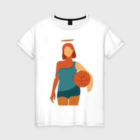 Женская футболка хлопок с принтом Красивая девушка с мячом. в Курске, 100% хлопок | прямой крой, круглый вырез горловины, длина до линии бедер, слегка спущенное плечо | баскетбол | векторная графика | девушка | день рождения | подарок | подарок парню