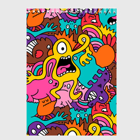 Скетчбук с принтом crazy abstraction в Курске, 100% бумага
 | 48 листов, плотность листов — 100 г/м2, плотность картонной обложки — 250 г/м2. Листы скреплены сверху удобной пружинной спиралью | 3d | безумие | все цвета | мультяшки | персонажи