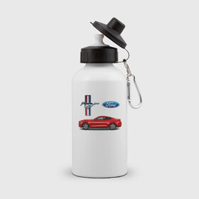 Бутылка спортивная с принтом FORD MUSTANG в Курске, металл | емкость — 500 мл, в комплекте две пластиковые крышки и карабин для крепления | car | cupe | ford | mustang | машина | скорость