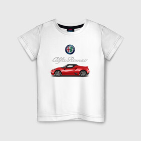 Детская футболка хлопок с принтом ALFA ROMEO в Курске, 100% хлопок | круглый вырез горловины, полуприлегающий силуэт, длина до линии бедер | alfa romeo | car | sport | машина | скорость