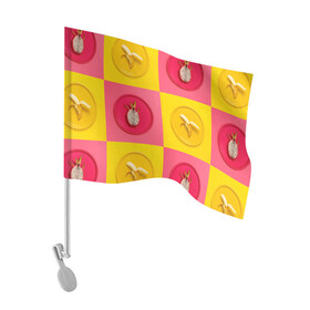 Флаг для автомобиля с принтом фрукты шахматы в Курске, 100% полиэстер | Размер: 30*21 см | 3d | банан | вкусняшки | еда | желтый | клетка | розовый | фрукты