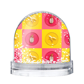 Снежный шар с принтом фрукты шахматы в Курске, Пластик | Изображение внутри шара печатается на глянцевой фотобумаге с двух сторон | 3d | банан | вкусняшки | еда | желтый | клетка | розовый | фрукты