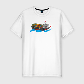 Мужская футболка хлопок Slim с принтом suez canal ever given в Курске, 92% хлопок, 8% лайкра | приталенный силуэт, круглый вырез ворота, длина до линии бедра, короткий рукав | dry cargo ship | ever | given | suez | tanker