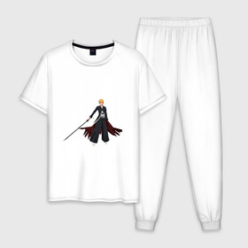 Мужская пижама хлопок с принтом Ичиго Куросаки в Курске, 100% хлопок | брюки и футболка прямого кроя, без карманов, на брюках мягкая резинка на поясе и по низу штанин
 | anime | bleach | hero | ichigo kurosaki | manga | блич | герой | ичиго куросаки