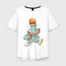 Мужская футболка хлопок Oversize с принтом Ичиго в Курске, 100% хлопок | свободный крой, круглый ворот, “спинка” длиннее передней части | anime | bleach | hero | ichigo kurosaki | manga | блич | герой | ичиго куросаки