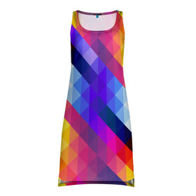 Платье-майка 3D с принтом Пиксельная радуга в Курске, 100% полиэстер | полуприлегающий силуэт, широкие бретели, круглый вырез горловины, удлиненный подол сзади. | аннотация | квадрат | пиксели | радуга | ромб | цвета