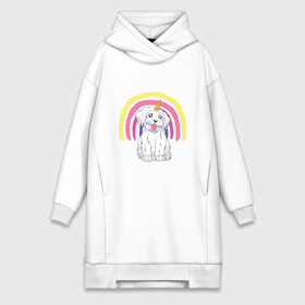 Платье-худи хлопок с принтом Болонка Единорог в Курске,  |  | art | dog | drawing | rainbow | unicorn | vintage | арт | ауф | винтаж | гав | декоративная порода | детский рисунок | иллюстрация | италия | песик | радуга | рисунок овчарки