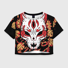 Женская футболка Crop-top 3D с принтом Адский лис в Курске, 100% полиэстер | круглая горловина, длина футболки до линии талии, рукава с отворотами | дьявол | лис | лиса | огонь | преиспешник | преспишник | приспешник | сатана | слуга