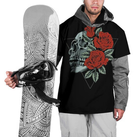 Накидка на куртку 3D с принтом Череп с цветами в Курске, 100% полиэстер |  | Тематика изображения на принте: кости | мертвец | рок | рокнролл | цветы | череп