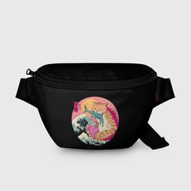 Поясная сумка 3D с принтом CATZILLA в Курске, 100% полиэстер | плотная ткань, ремень с регулируемой длиной, внутри несколько карманов для мелочей, основное отделение и карман с обратной стороны сумки застегиваются на молнию | cat | cats | catzilla | godzilla | japan | kaiju | neko | ninja | retro | samurai | shark | wave | yakuza | акула | волна | годзилла | кайдзю | катана | кот | котенок | котзилла | коты | котэ | котята | кошка | неко | ниндзя | ретро | самурай | якудза