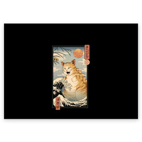 Поздравительная открытка с принтом CATZILLA в Курске, 100% бумага | плотность бумаги 280 г/м2, матовая, на обратной стороне линовка и место для марки
 | cat | cats | catzilla | godzilla | japan | kaiju | neko | ninja | retro | samurai | shark | wave | yakuza | акула | волна | годзилла | кайдзю | катана | кот | котенок | котзилла | коты | котэ | котята | кошка | неко | ниндзя | ретро | самурай | якудза